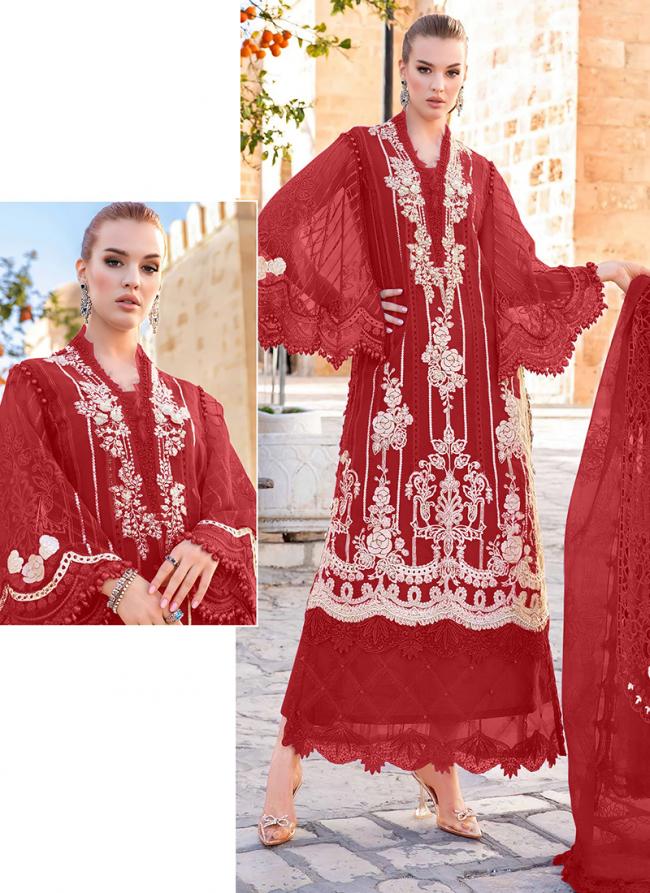 Cotton Red Eid Wear Embroidery Work Pakistani Suit